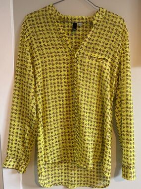 Kut from the KLOTH bright yellow button down shirt. Floral small roses print